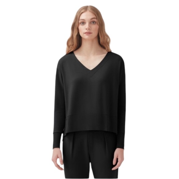 Cuyana French Terry V Neck Black Sweatshirt Size Small - Picture 1 of 11